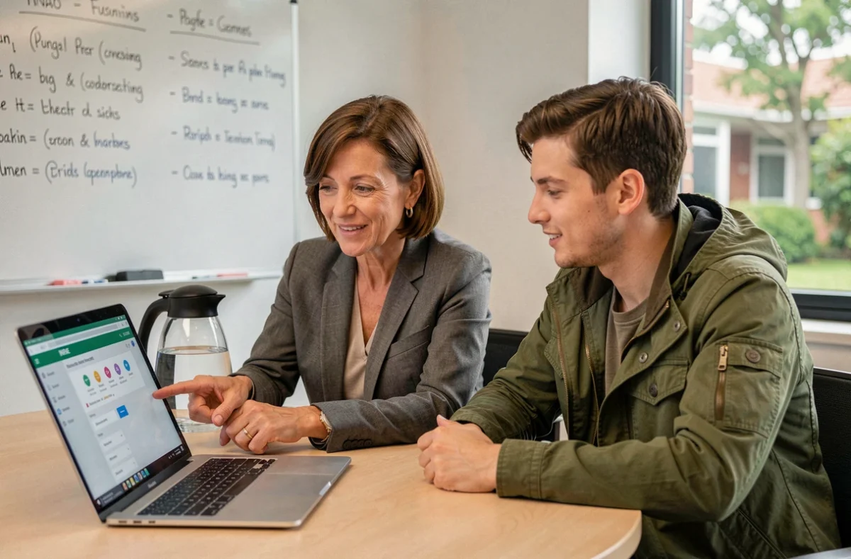 Responsable RH INRAE accompagnant un nouvel arrivant dans la configuration de sa messagerie professionnelle lors d'une session d'intégration