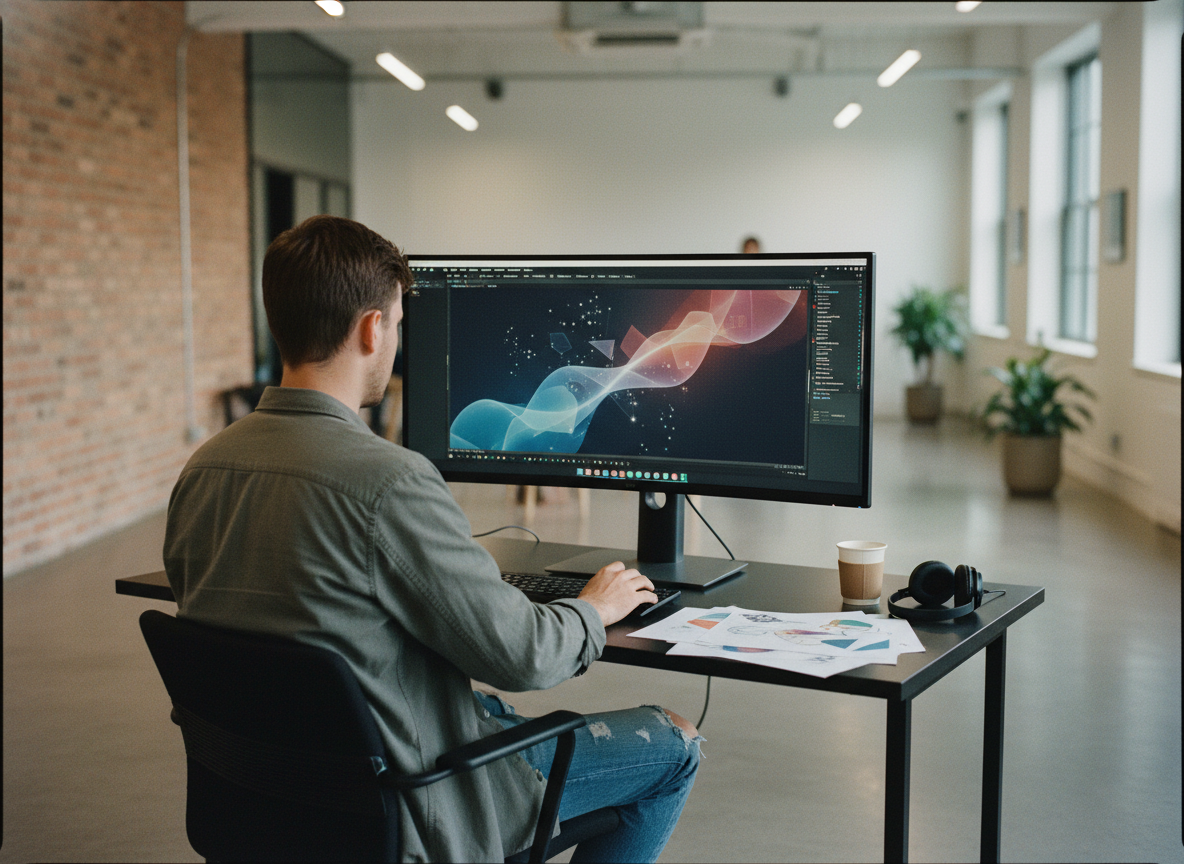Jeune designer en train de créer une animation dans un espace créatif