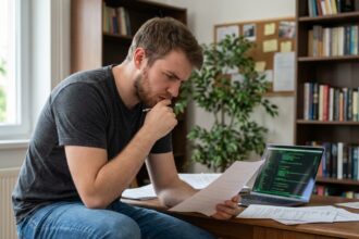 Jeune developpeur homme au bureau à domicile