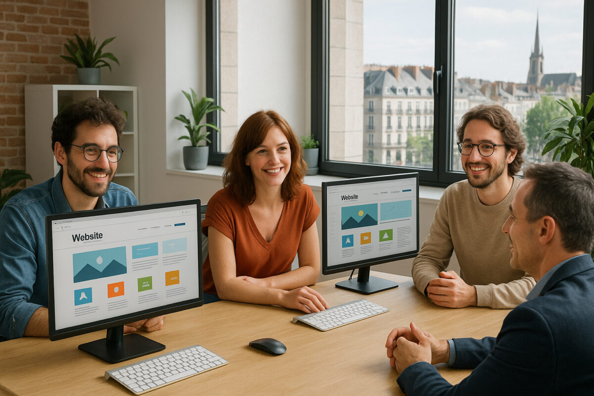 Photo d'une equipe de developpeurs web en réunion à Nantes
