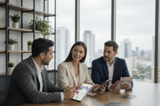 Groupe de professionnels en réunion dans un bureau moderne