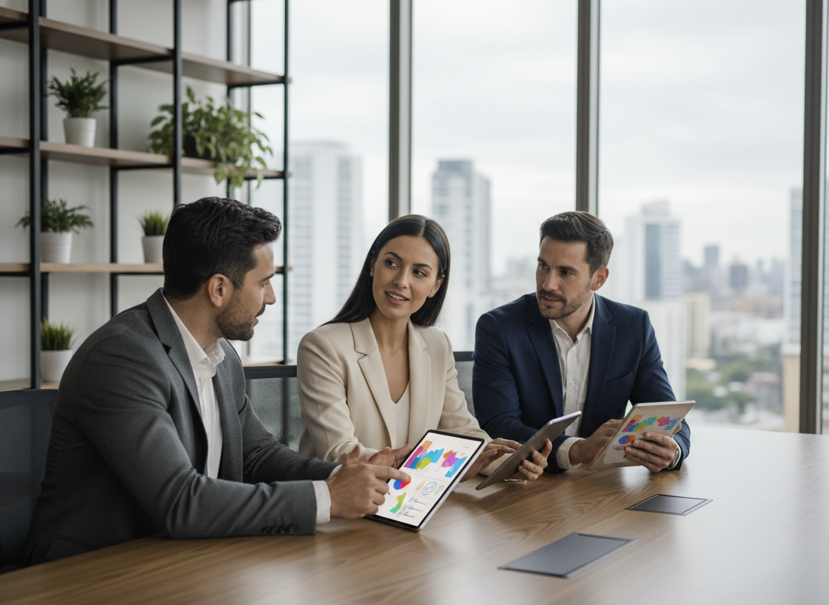 Groupe de professionnels en réunion dans un bureau moderne