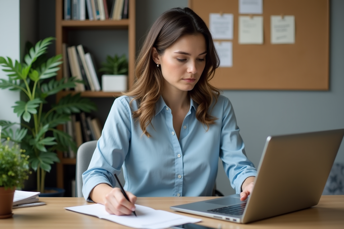 Jeune femme professionnelle prenant des notes au bureau