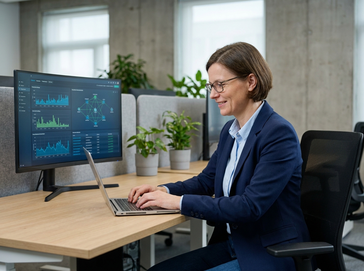 Femme spécialiste IT travaillant sur son ordinateur dans un bureau