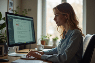 Femme travaillant à domicile sur son ordinateur portable