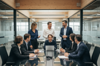 Groupe de professionnels en réunion dans un bureau moderne