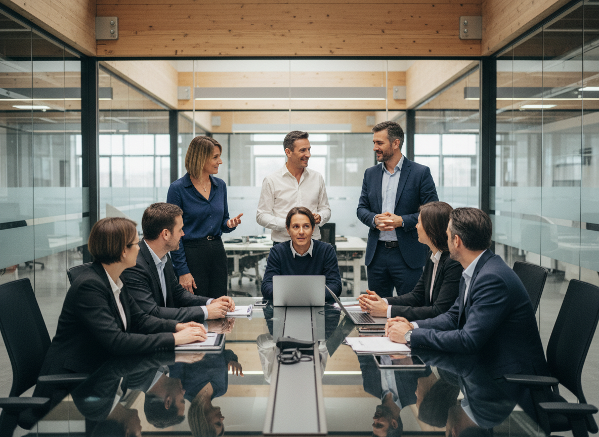Groupe de professionnels en réunion dans un bureau moderne