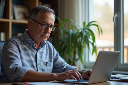 Homme d'âge moyen au bureau avec expression inquiète