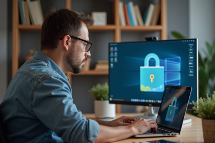 Homme concentré sur son ordinateur dans un bureau moderne