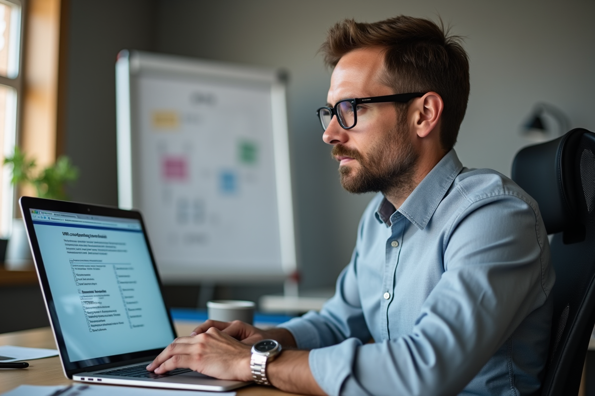 Homme d'âge moyen vérifiant une checklist d'accessibilité web