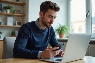 Jeune homme utilisant son ordinateur pour tester sa connexion