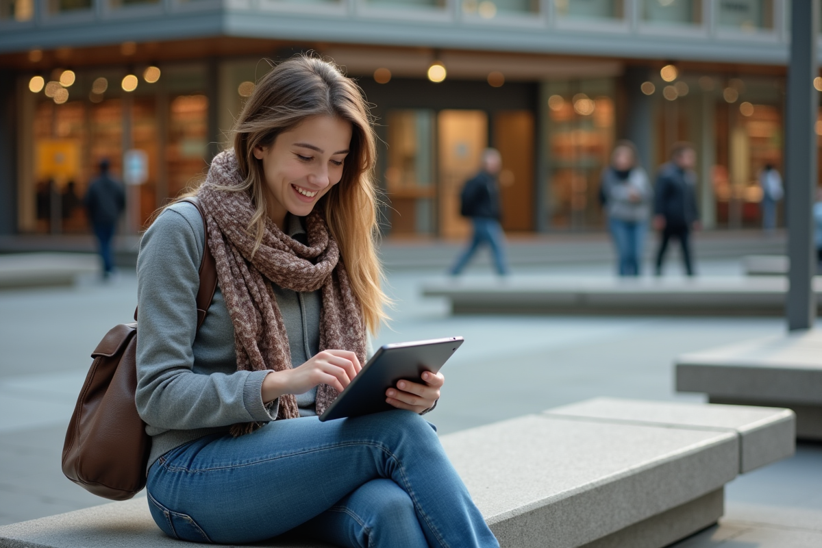 Jeune femme utilisant un lecteur d