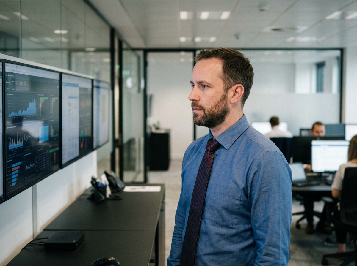 Manager informatique concentré dans un bureau moderne