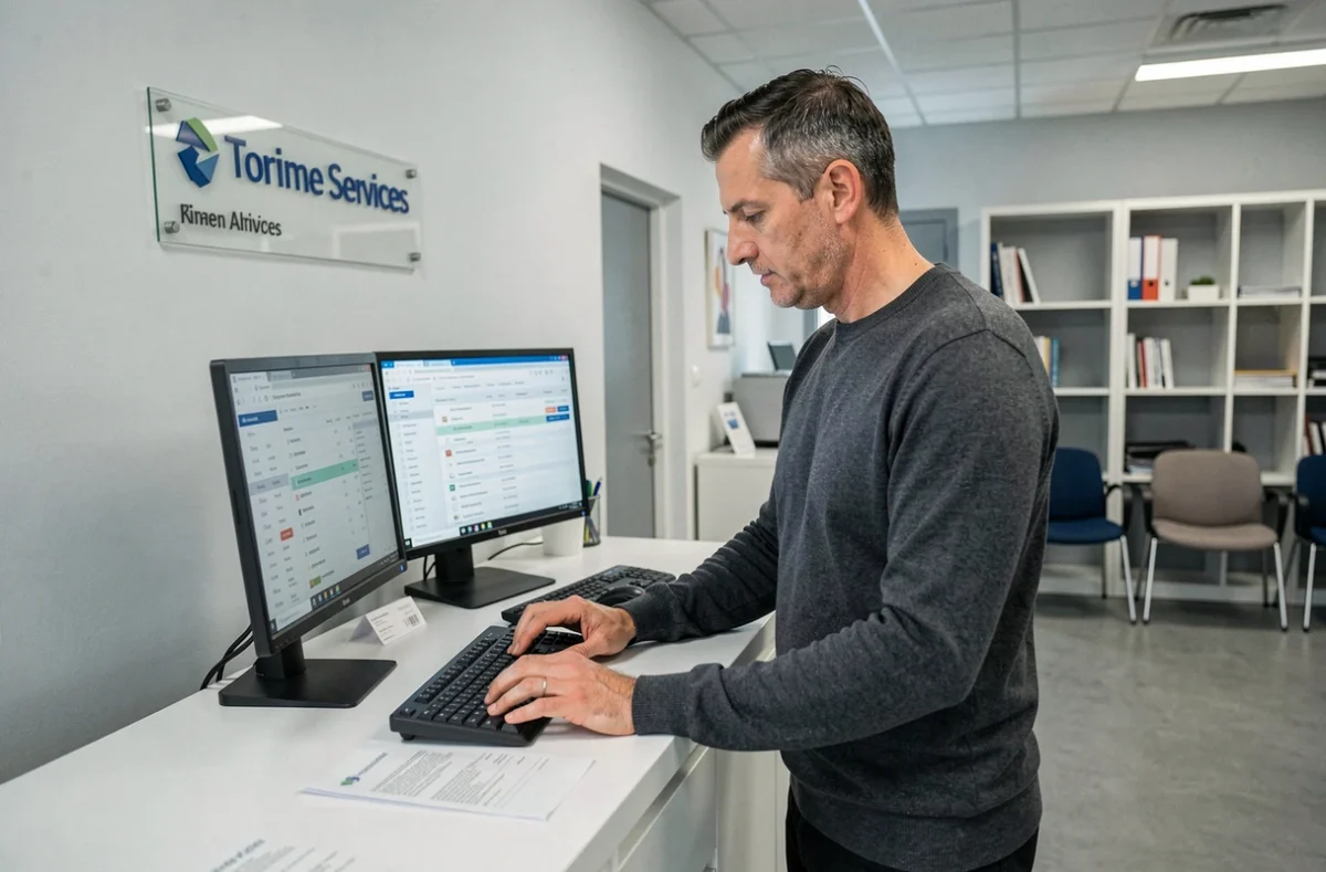 Consultant informatique de Masco Informatique accueillant un client dans son agence à Aix-en-Provence