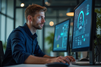 Technicien informatique au bureau moderne en action